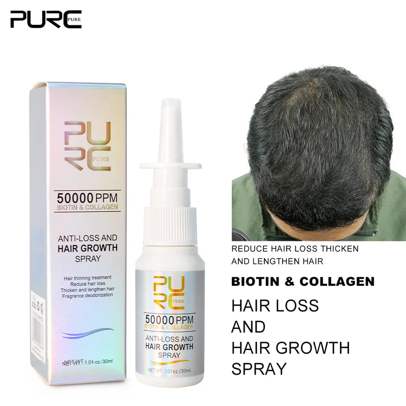 PURC biotina produtos de crescimento do cabelo para homens e mulheres, anti perda de cabelo óleo, tratamento do couro cabeludo, soro spray, engrossar, rápido regrowth, cabelo cuidados